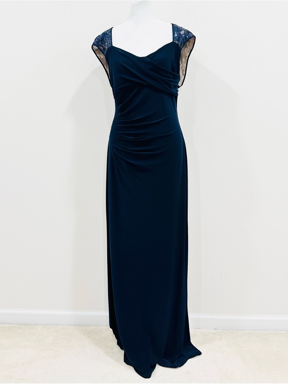 Ralph Lauren women's gown navy sequined mesh bodice  evening dress size‎ 14